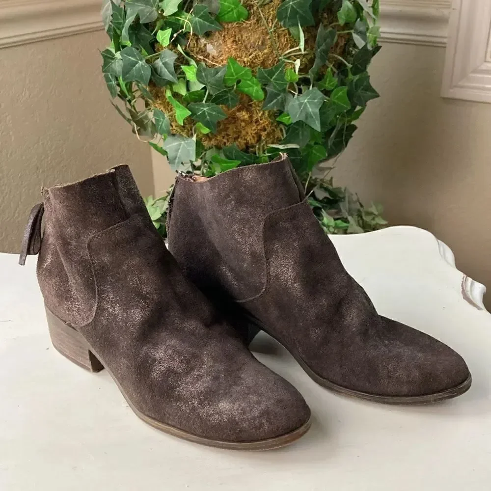 Lucky 🍀 Brand Metallic Brown Leather Suede Cowgirl Boho Ankle Boots Size 7 M